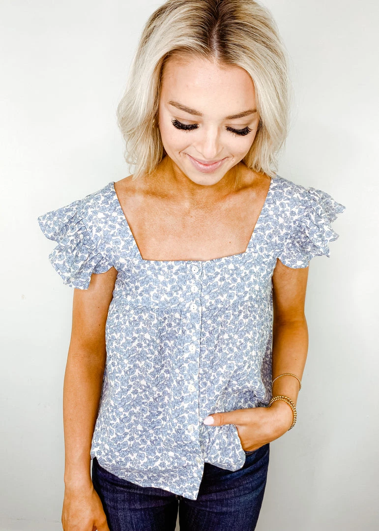 Entro Melody Floral Ruffle Sleeve Top - Stylish Women's Blouse for Casual & Party Wear 3 Entro Melody Floral Ruffle Sleeve Top