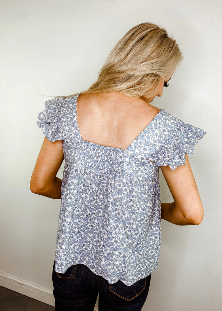 Entro Melody Floral Ruffle Sleeve Top - Stylish Women's Blouse for Casual & Party Wear 7 Entro Melody Floral Ruffle Sleeve Top