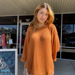 Umgee Sophie Oversized Waffle Knit Top Tops