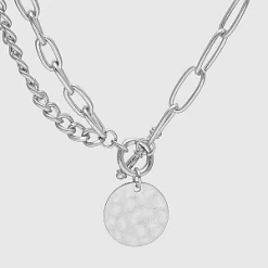 TRENDY Wholesale Multi-Chain Hammered Pendant Necklace - Stylish Layered Jewelry for Women 7 TRENDY Wholesale Jewelry Multi Chain W/ Hammered Metal Pendant Necklace