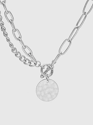 TRENDY Wholesale Multi-Chain Hammered Pendant Necklace - Stylish Layered Jewelry for Women 5 TRENDY Wholesale Jewelry Multi Chain W/ Hammered Metal Pendant Necklace