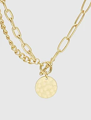 TRENDY Wholesale Multi-Chain Hammered Pendant Necklace - Stylish Layered Jewelry for Women 6 TRENDY Wholesale Jewelry Multi Chain W/ Hammered Metal Pendant Necklace