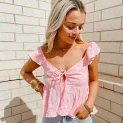 Peach Love Priscilla Front Tie Peplum Top