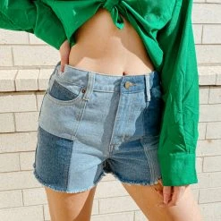 Peach Love Bottoms Indiana Patchwork Denim Shorts