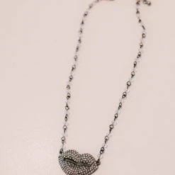 Golden Stella Glass Bead Link Crystal Lip Necklace