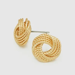 TRENDY Wholesale Textured Brass Geometric Rope Love Knot Stud Earrings